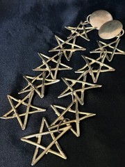 Vintage Shoulder Duster Earrings Gold Tone Open Star Link Dangles 6″ Clip On