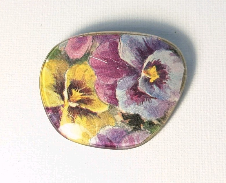 Vintage 60s Eyeglass Lens Multi Color Floral Art Brooch