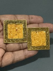 Speckled Enamel Square Earrings Post Pierced Yellow Multi Gold Tone 1.50″