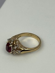 Vintage Ruby Red CZ Ring 18K GE Gold Electroplate Size 5 – Missing Stone