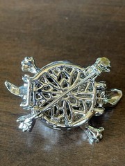 Vintage 1950s-1970s Turtle Brooch Red Crystal Eyes Straw Woven Shell Gold Tone