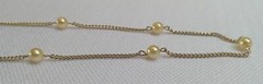 Vintage Single Strand Gold Tone & Pearl Station Bead Long Chain Necklace 56 in