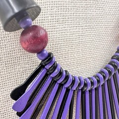 Vintage 80s Purple & Black Waterfall Spiked Wooden Beaded Bib Necklace Jewelry