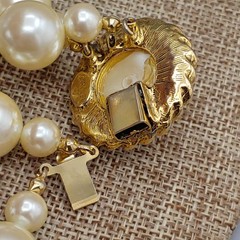 CAROL LEE Faux Chunky Pearl Double Strand Choker Necklace Pendant Gold Toned 30″