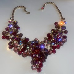 Gorgeous Vtg Juliana D&E Red Purple Rhinestone Bead Necklace Earring Set