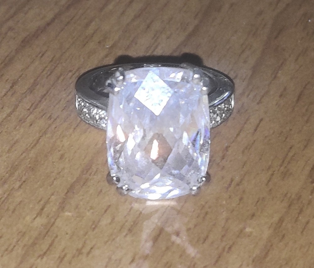 Large Cubic Zirconia Rectangle Rhinestone Ring Size 9 Vintage 1950s – 1970s