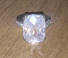 Large Cubic Zirconia Rectangle Rhinestone Ring Size 9 Vintage 1950s – 1970s