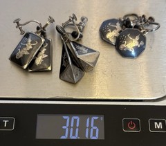 Vintage Siam Sterling Silver Niello Enamel Screw Back Earrings Dangle Drop LOT 3