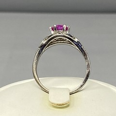 Pink Sapphire Ring Silver Tone Band Round Faceted Stone Ornate Birthstone 8