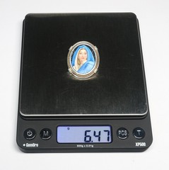 Vintage 800 Silver Hand-Painted Virgin Mary Devotional Brooch / Pendant 31x21mm
