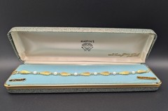 Vintage Van Dell 12K Gold Filled Cultured Pearl Leaf Bracelet NIB Mid-Century