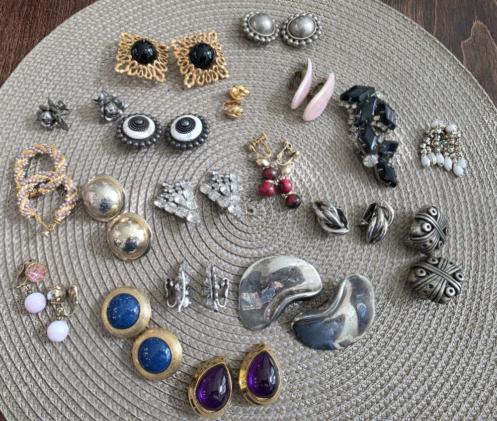 Lot of 19 Pair of Beautiful Vintage & Silver-toned CLIP-ON Earrings