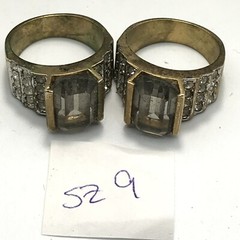 Vintage Gold Plated Smokey Grey Aust & Clear Crystals Unique Ring varied sizes