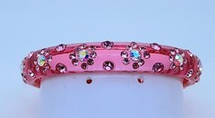 pink color round transporent Plastic flower rhineston fashion bangle bracelet