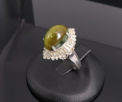 Vintage 8.54ct Cat’s Eye Tourmaline & 1.08ct Diamond Platinum Ring, Size 6