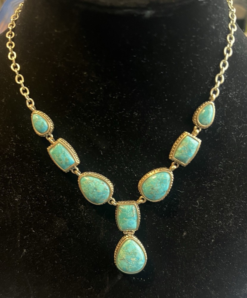 Barse Turquoise Cabochon Statement Necklace Thai Boho