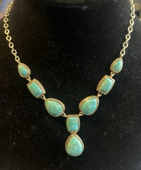 Barse Turquoise Cabochon Statement Necklace Thai Boho