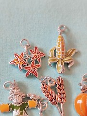 Enamel Silver Plate Fall Season Charm Pendant Lot Figural Scarecrow Corn Pumpkin