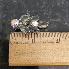 Vintage Bracelet Brooch Earring Set Smoky Gray AB Rhinestone Silver Tone