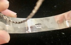 Vintage Sterling Silver 925 Hinged Etched Bangle Bracelet Safety Chain Thai