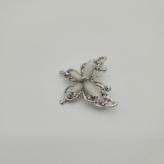 Vintage Small Silver Tone Butterfly Brooch with Clear and AB Rhinestones