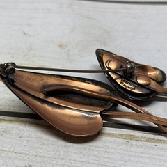 Vintage Matisse Renoir Copper Enamel Leaves Brooch Pin Red Signed Estate 3” Long