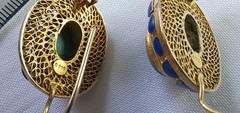 Vintage Gold Gilt Sterling Silver Turquoise Blue Enamel Dangle Earrings Jewelry