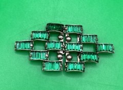 BEAUTIFUL VINTAGE Art Deco Emerald Green Rhinestone Belt Buckle