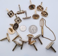 Vintage Mid Century Modern Swank Gold Tone Cufflinks & Tie Bar 10 Piece Lot