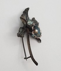 VTG Sterling Silver Orchid Flower Brooch 2in Faux Pearl Center Patina Estate