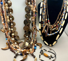 Vintage Jewelry Lot Natural Shell MOP Wood Seeds Beads Organic Boho Wearable