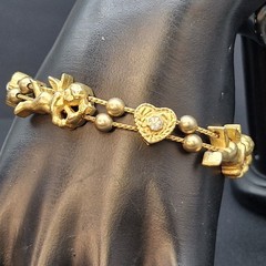 Vintage Victorian Style Gold Tone Cupid Cherub Heart Slide Bracelet 7″