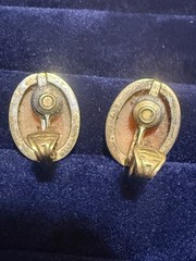 Vintage Italian 800 Silver Vermeil Cameo Jewelry Set Three Graces Clip Earrings