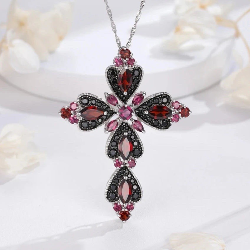 DESIGNER DK STERLING SILVER 925 SIGNED MULTI GEMSTONE LARGE CROSS PENDANT JTV