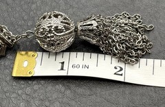 Vintage Silver Tone Multi-Strand Chain Bracelet Ornate Filigree Tassel Charm