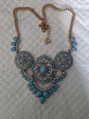 Zad Atlantis Turquoise Gold Tone Statement Bib Necklace Boho Chic.