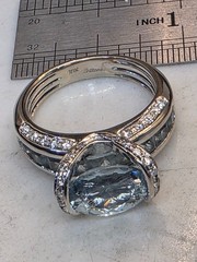 18kt BELLARI Diamond Aquamarine 18k White Gold Ring 7.42 S7