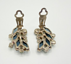 JULIANA Blue Hexagon Rhinestone Earrings Cast Stem Green Chatons Ref #3698