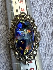 Vintage Uncas Designer Sterling Silver Opal Marcasite Art Deco Cocktail Ring5.25