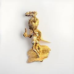 Solid 14k Gold William Ruser “The Two Angels” Brooch Fur Clip 30g Ruby Sapphire