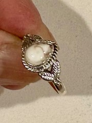 Sterling Silver 925 White Buffalo Gemstone Pear Ring Native American Size 6.75