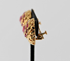 Nolan Miller Gold Tone Pink Crystals Clip Earrings Adjustable Tension, High End