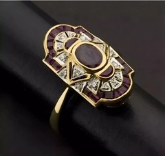 2Ct Art Deco Style Lab Created Diamond & Garnet Wedding 14K Yellow Gold FN Ring