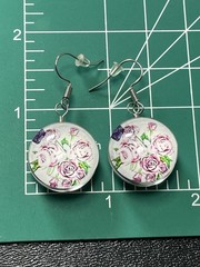 Vintage 1.5” Pink Rose Resin Beaded Dangle Earrings
