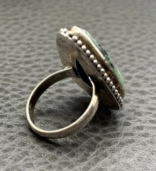 Vintage Silver Ruby Zoisite Ring Teardrop Beaded Bezel Statement Boho Size 8.25