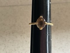Vintage 18K HGE Gold Ring Smokey Topaz Oval Avon Size 7 Prong Set Solitaire Ring