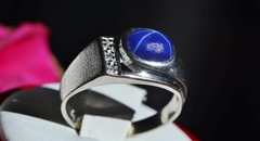 10k w/gold sz 10 ring 2.19c blue star lab created sapphire natural diamond 5.85g