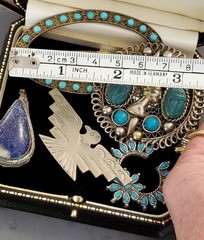 Vint Antique Lot Jewelry Turquoise Thunderbird Pendant Buckle Junk Estate As Is