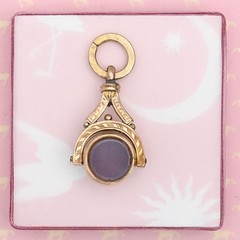 Antique Victorian Bullseye Agate Spinner Yellow Gold Filled Fob Charm Pendant
