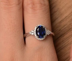 Exquisite Synthetic Blue Crystal Ring Made From Alloy Metal Plated In White K
